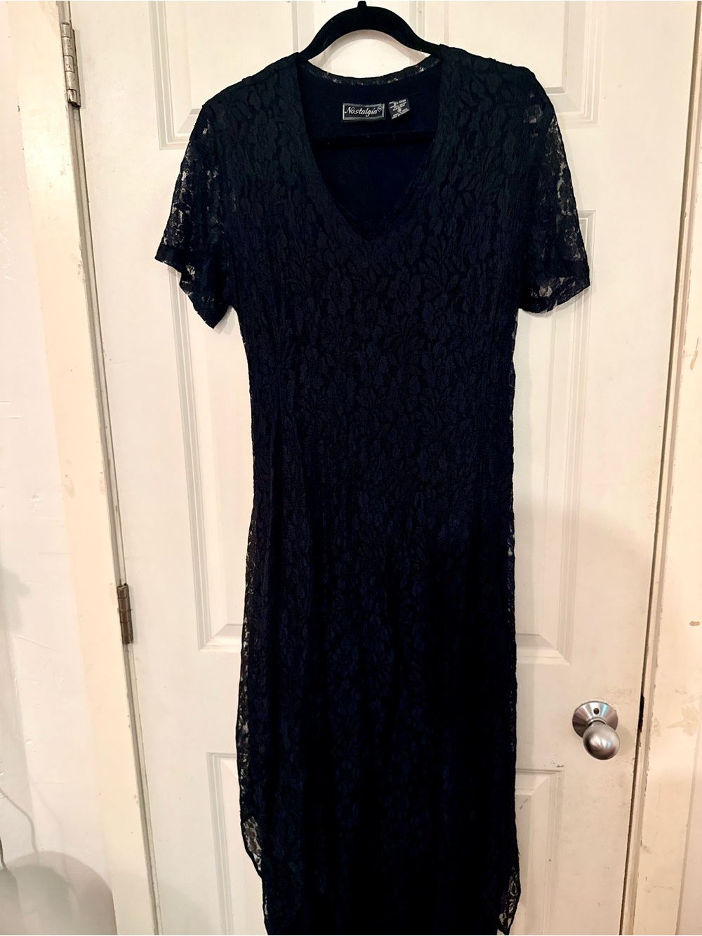 Vintage Nostalgia Black Lace V-Neck Short Sleeve Dress